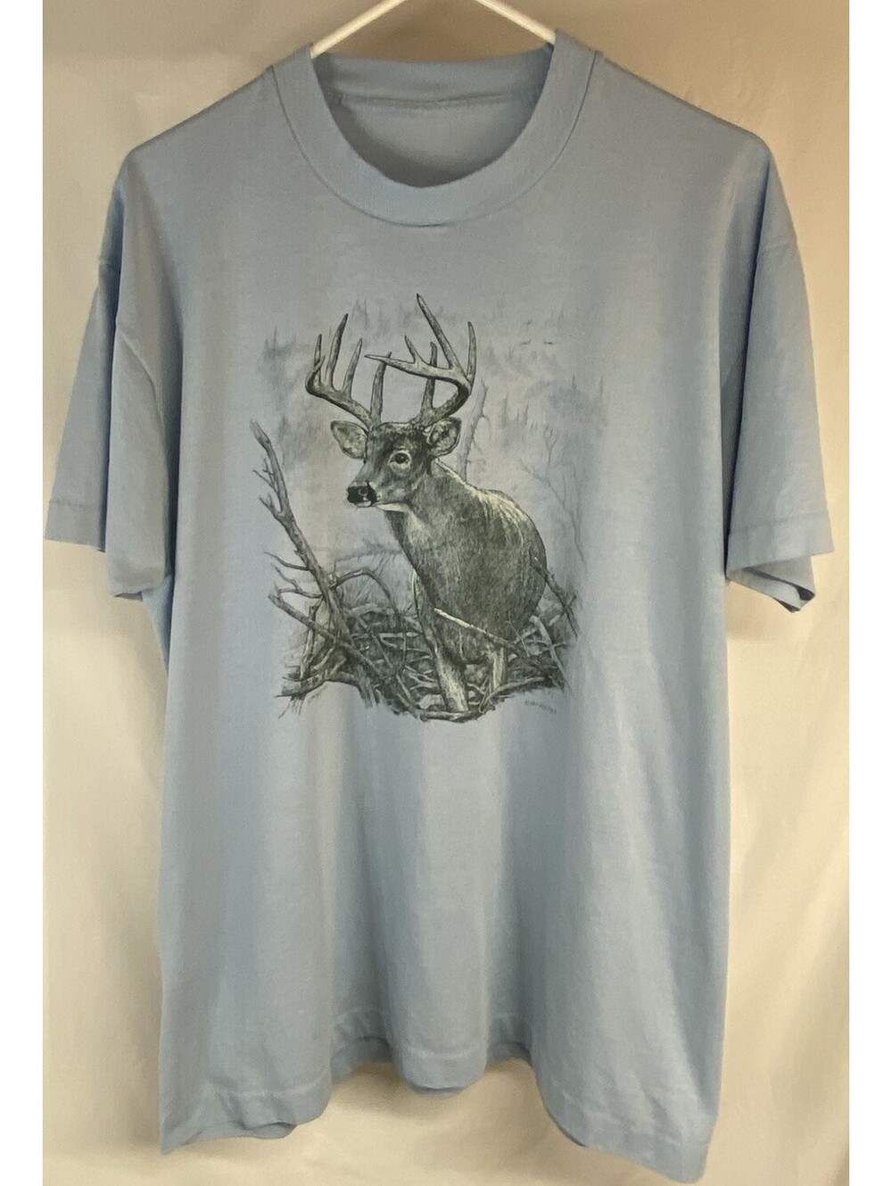 Vintage 80s WHITE TAIL DEER BUCK T-Shirt LARGE Nature Wild Animal Single Stitch